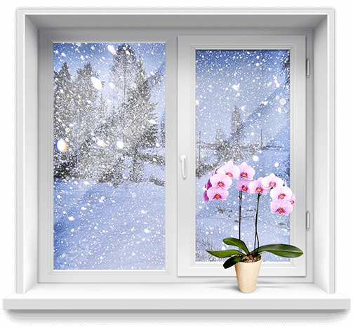 Двустворчатое окно зимой